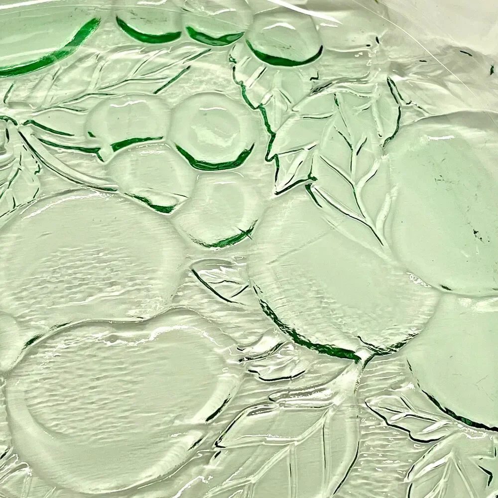 Libby Orchard Fruit Large Casserole Dish Green Glass 3Qt Vintage - Excellent